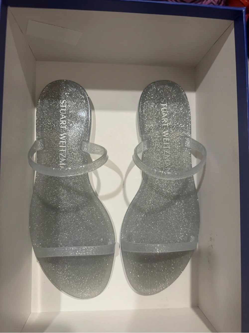 Stuart Weitzman Silver Glitter Jelly Sandals